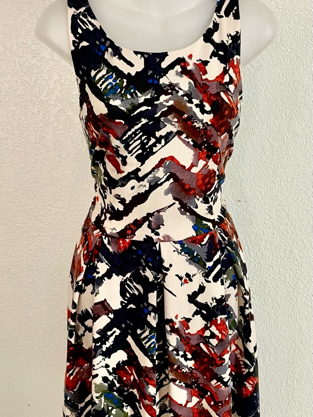 Maeve Anthropologie Backless Abstract Floral Fit-&-Flare Dress Multi Color Sz M